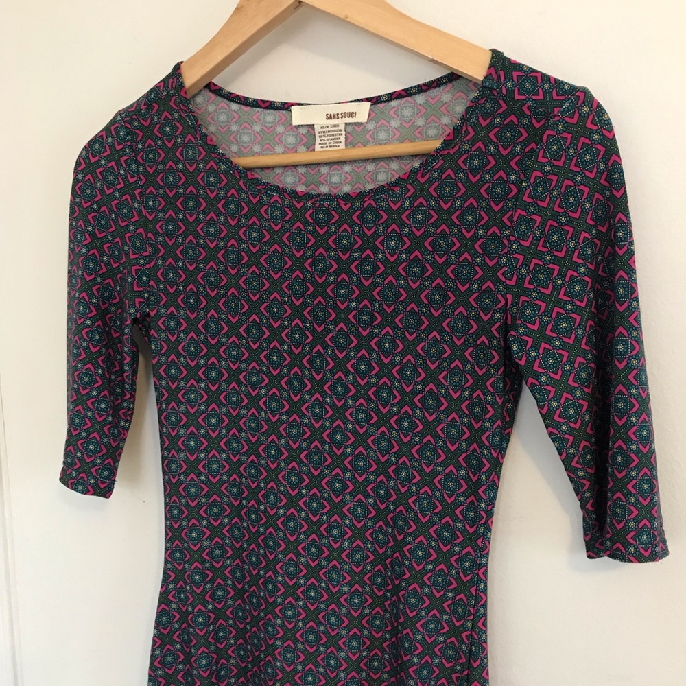 60’s Geometric Print Midi Bodycon Dress